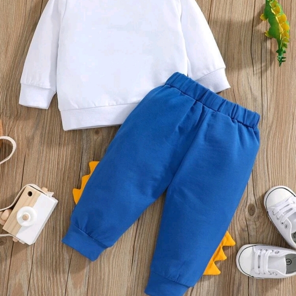 Baby Cartoon Dinosaur & Letter Graphic Pullover & 3D Patched Sweatpants - Picture 2 of 7